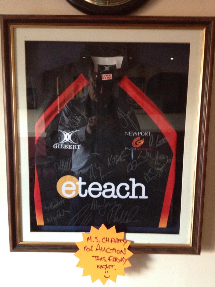 The signed Newport Gwent Dragons shirt ready for Friday at the Dorallt