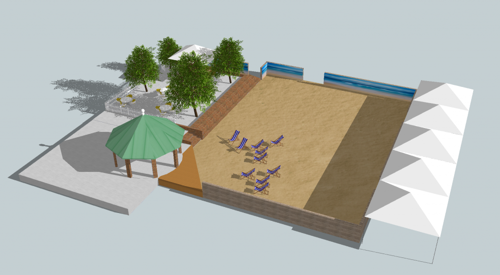 Artists impression of the urban beach coming to Cwmbran town centre