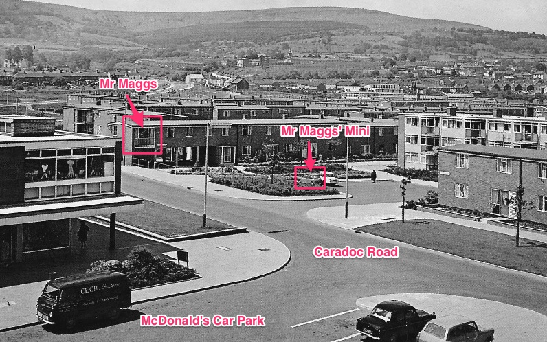 The 1960s photo of Cwmbran with Mr Maggs cleaning his windows