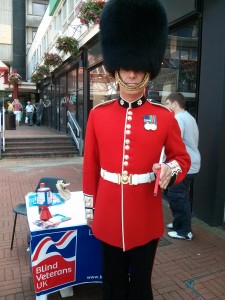 The former Queen's Guard at today's Blind Veterans UK event in Cwmbran