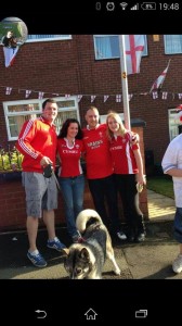 Chris, 2nd from right, with his daughter Morgan, right, and two neighbours.