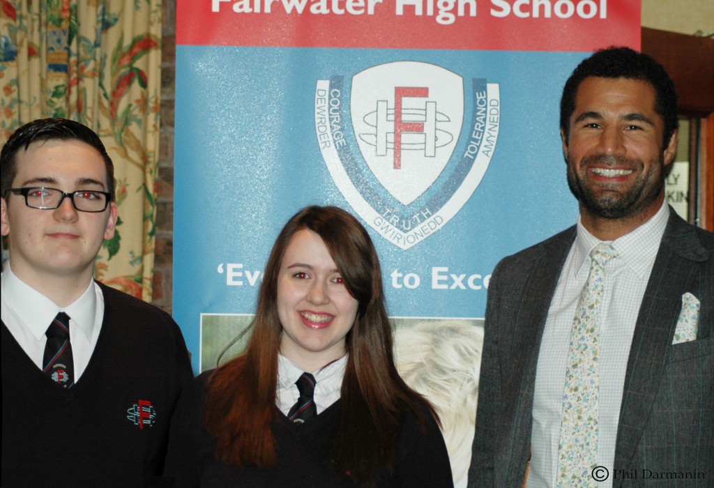 Richard Parks with some Fairwater High School pupils