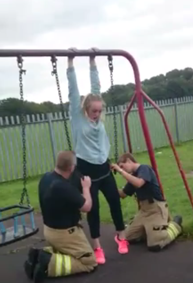 Cwmbran girl rescued from swing by fire service