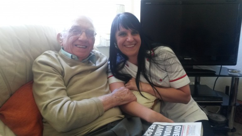 Mr Rees with Red Cross supporter worker, Rebecca Jones