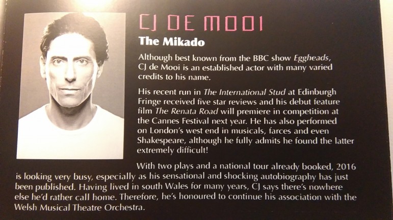 CJ de Mooi in The Mikado with the Welsh Musical Theatre Orchestra