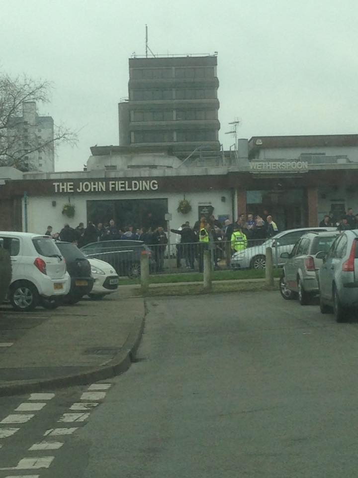 Birmingham City FC fans at the John Fielding pub in Cwmbran