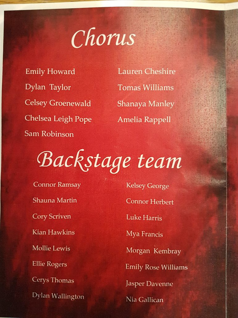 The programme at Cwmbran High School's production of Beauty and the Beast