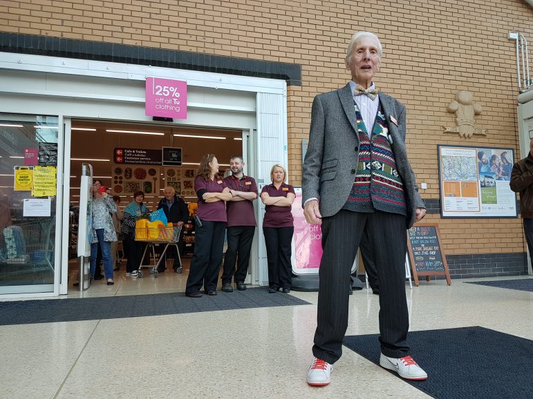 94-year-old Reg Buttress on his last day at Cwmbran Sainsbury's