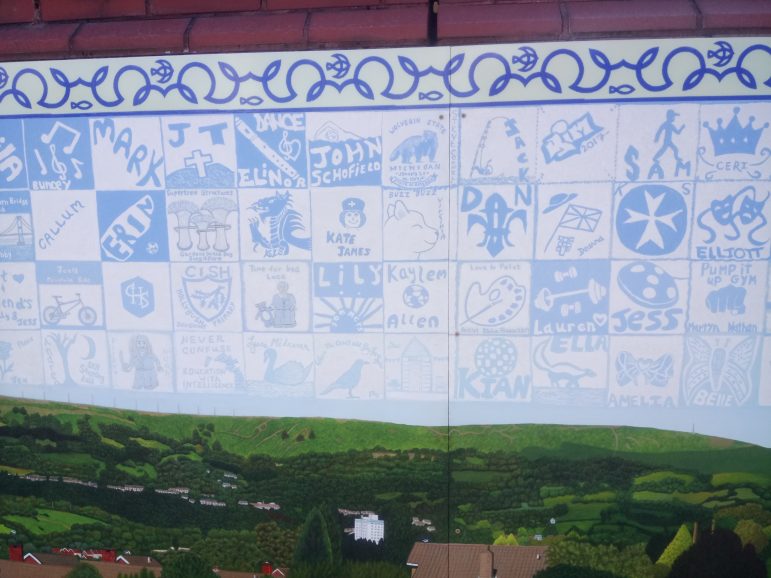 A section of The Valley of King Bran mural at Cwmbran Centre for Young People