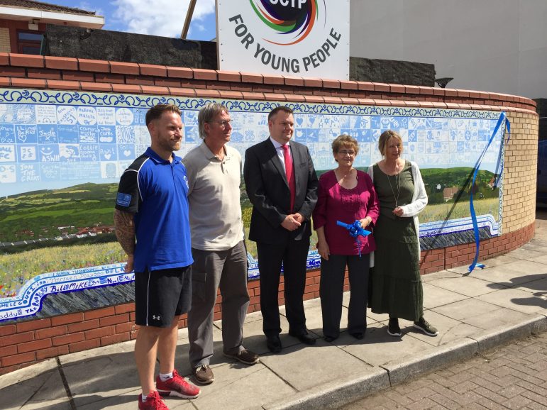 (l to r) CCYP chief executive Leigh Rowland, Richard Davies, Torfaen MP Nick Thomas-Symonds, Elaine Preece and Marina Brierley.