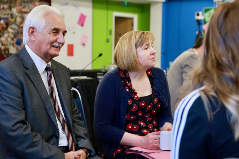 David Rowlands AM and Lynne Neagle AM listen to young people in Cwmbran