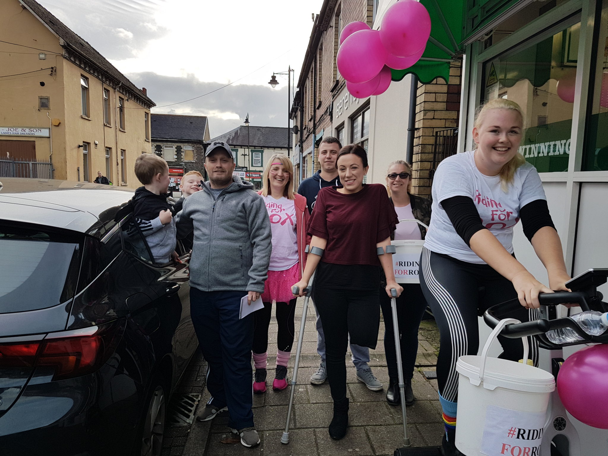 Roxi and her friends and family outside Pontnewydd Fish Bar
