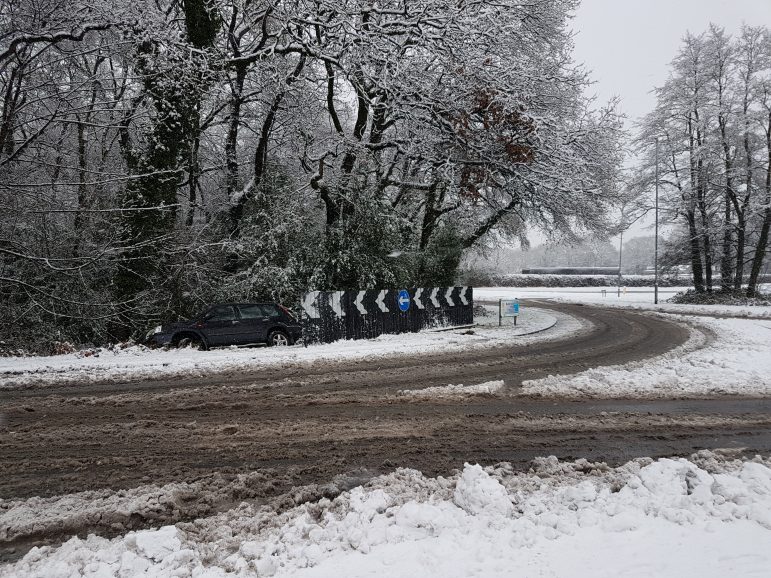 A car slid into into a roundabout in Cwmbran