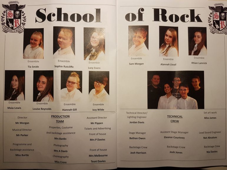 The cast and crew of Croesyceiliog School's production of School of Rock