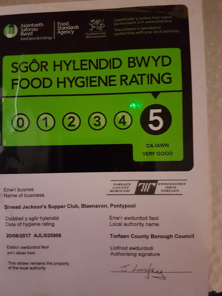 The supper club has food hygiene rating of 5