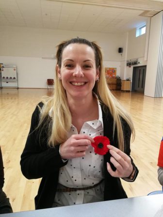 Poppies being knitted by the 2nd Fairwater Guides