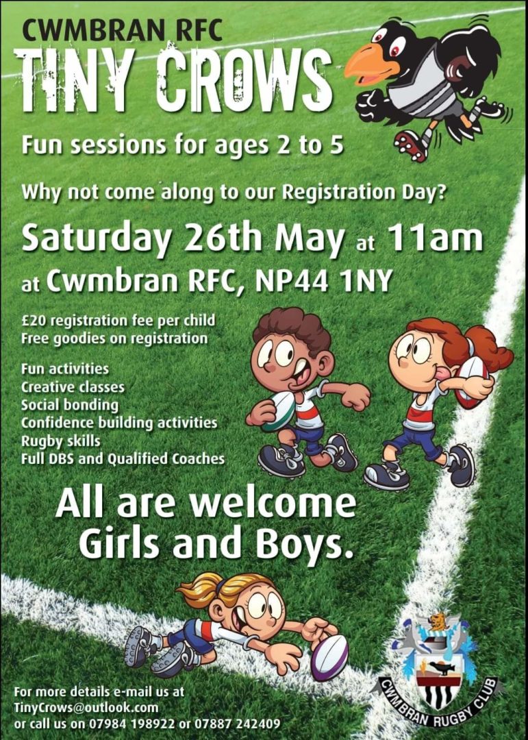 A poster for Cwmbran RFC Tiny Crows