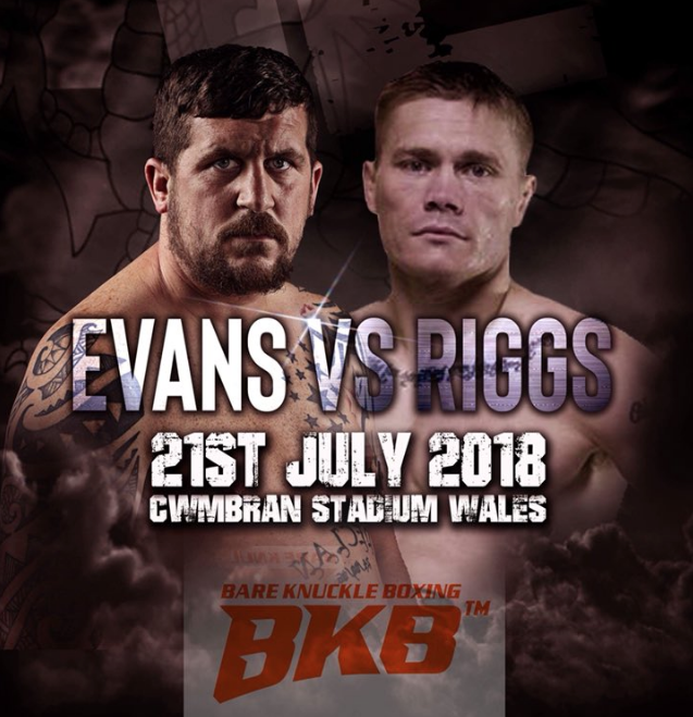 Joe Riggs v Christian Evans fight poster for the bareknuckle show at Cwmbran Stadium