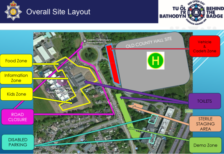 The site map for the Behind The Badge event in Cwmbran on Sunday 3 June 2018