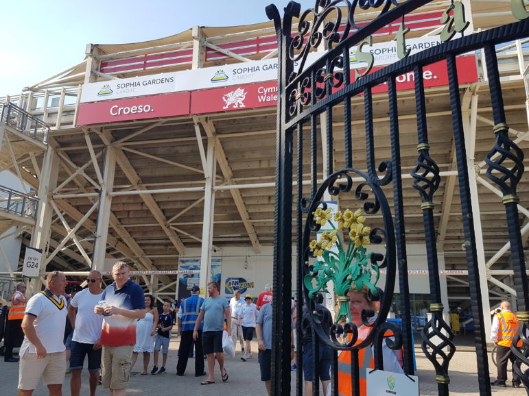 The entrance gates to Sophia Gardens 