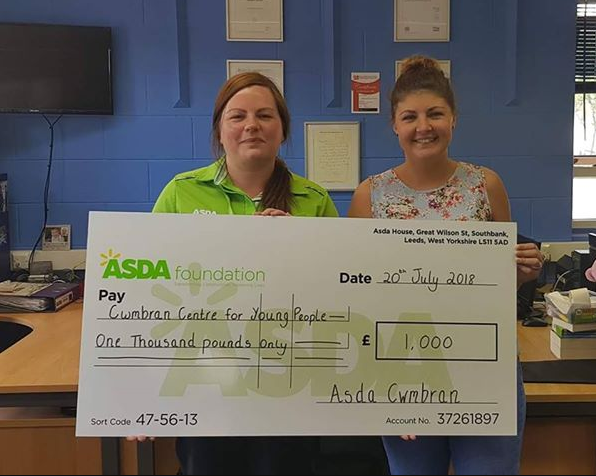 The Asda Foundation Cwmbran presented £1,000 to Cwmbran Centre for Young People
