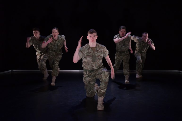 Alex Smith, centre, in 5 Soldiers (pic by Brian Slater)
