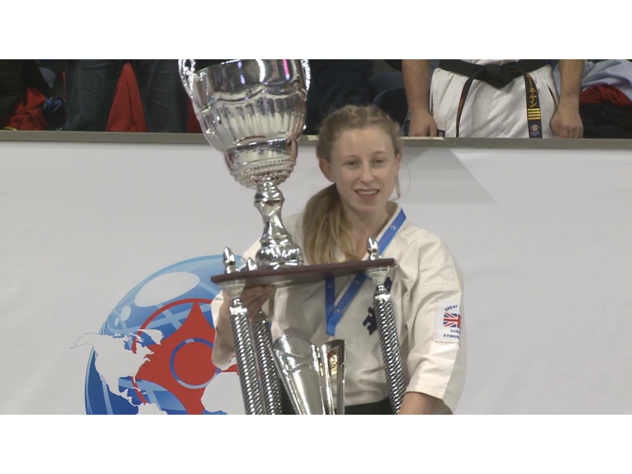 Hayley with her trophy for winning the KWU European Championships
