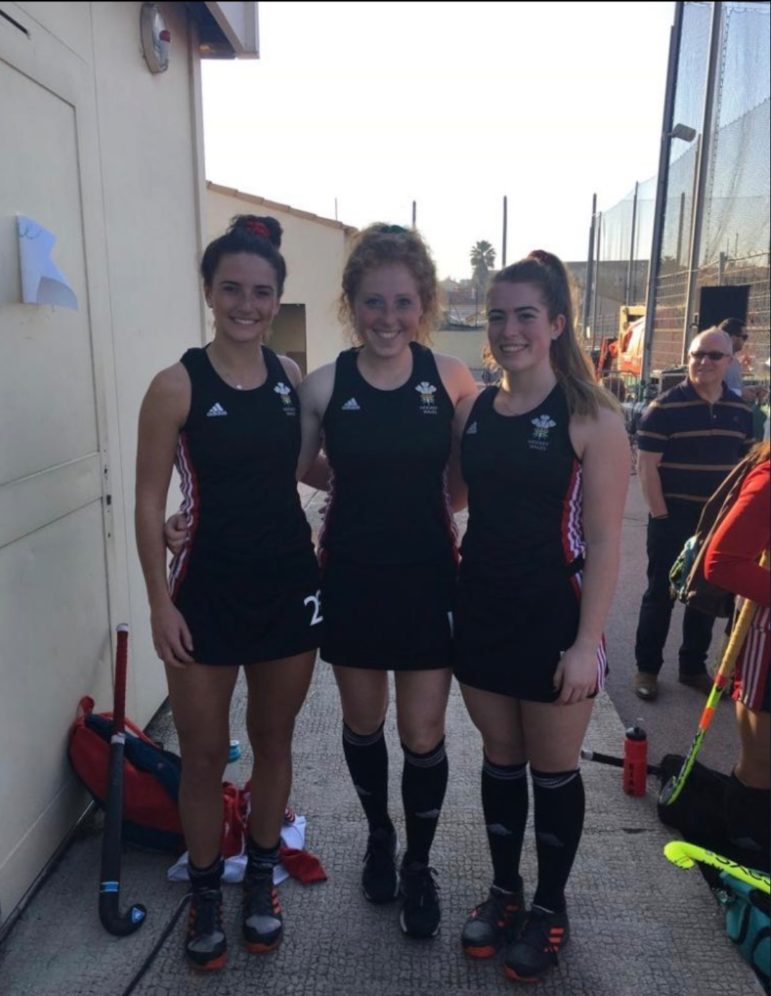 Wales hockey players Isobel Webb, Danielle Jordan and Sara Davies.