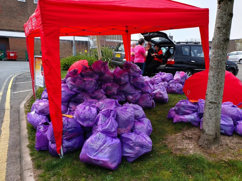 Donations at the Clothes Throw in Cwmbran