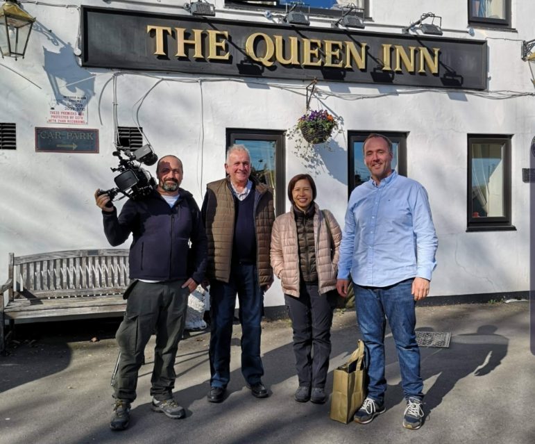 A TV crew from Thailand with Kevin and Ian at the Queen Inn in Cwmbran