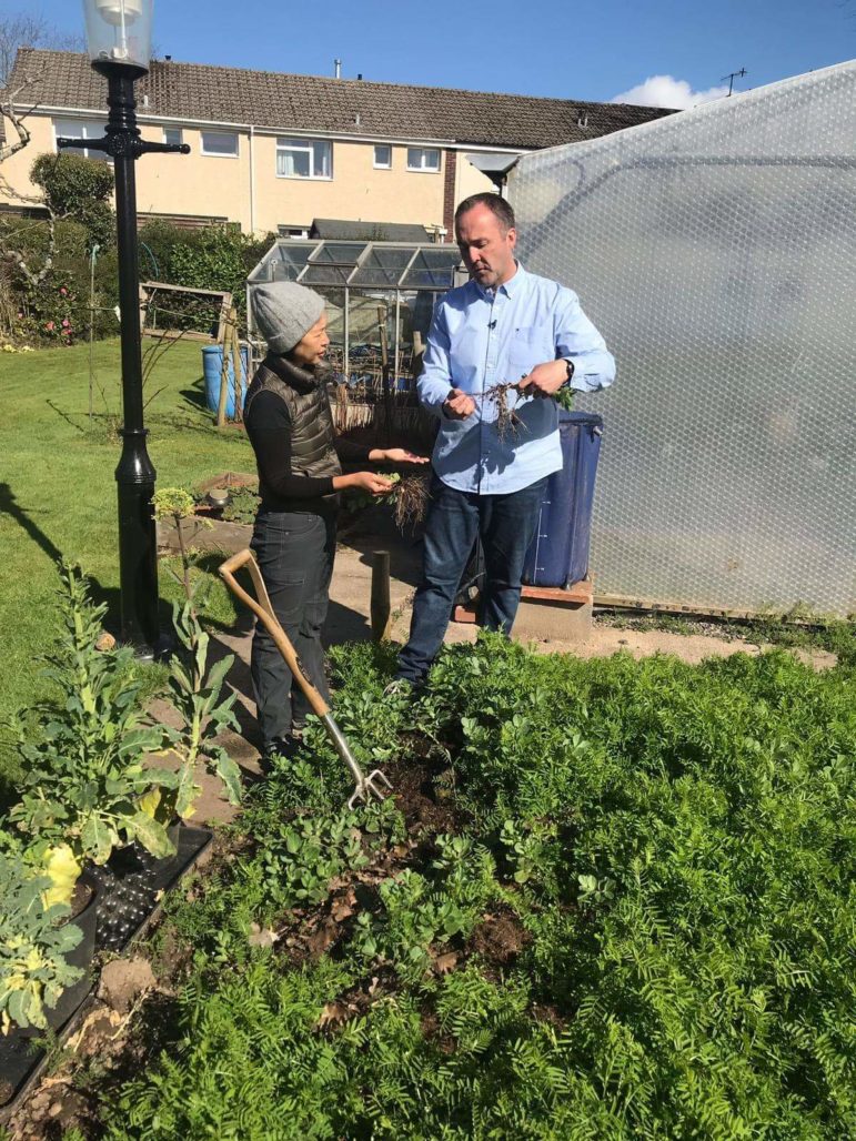 Kevin Fortey being interviewed at his allotment