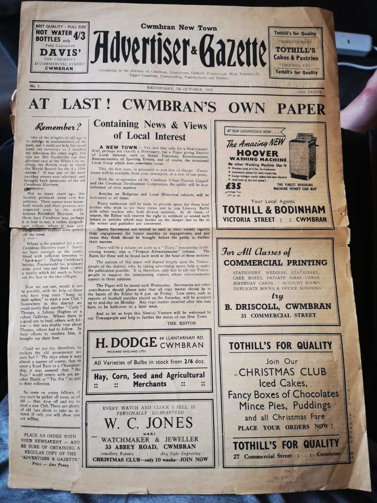The Cwmbran New Town Advertiser and Gazette from 1953