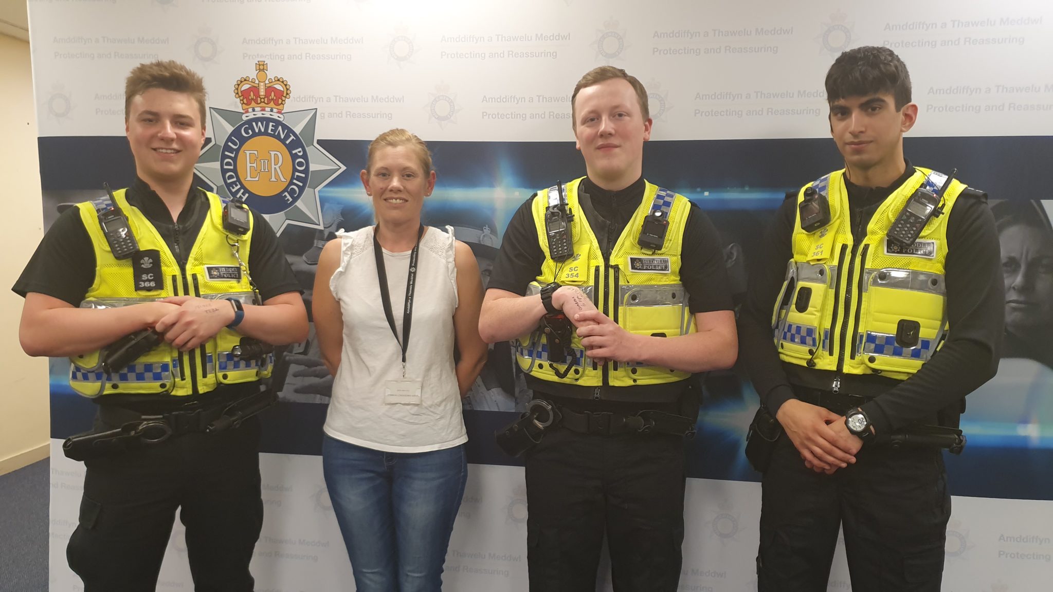 Laura Ellis, citizens In policing coordinator for Gwent Police, with three special constables