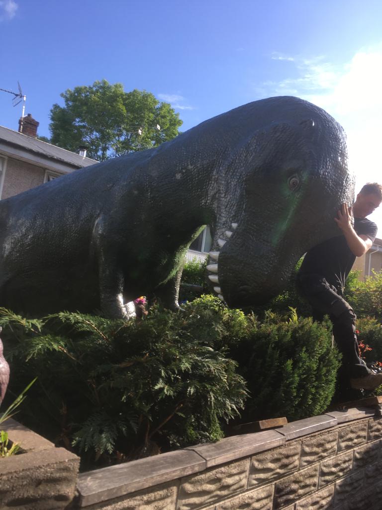 The Cwmbran dinosaur being moved