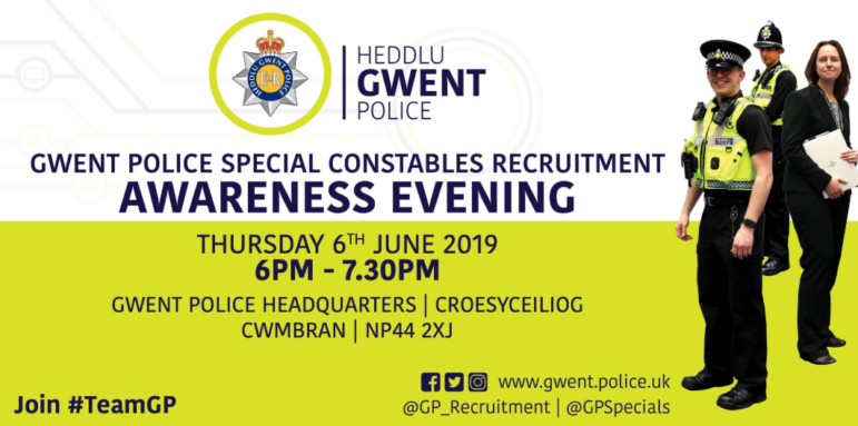 Poster for Gwent Police's awareness event for special constables