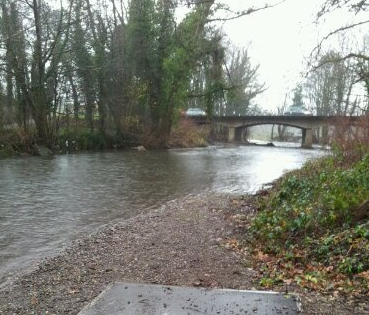 The Afon Lwyd in Llanyrafon at normal levels