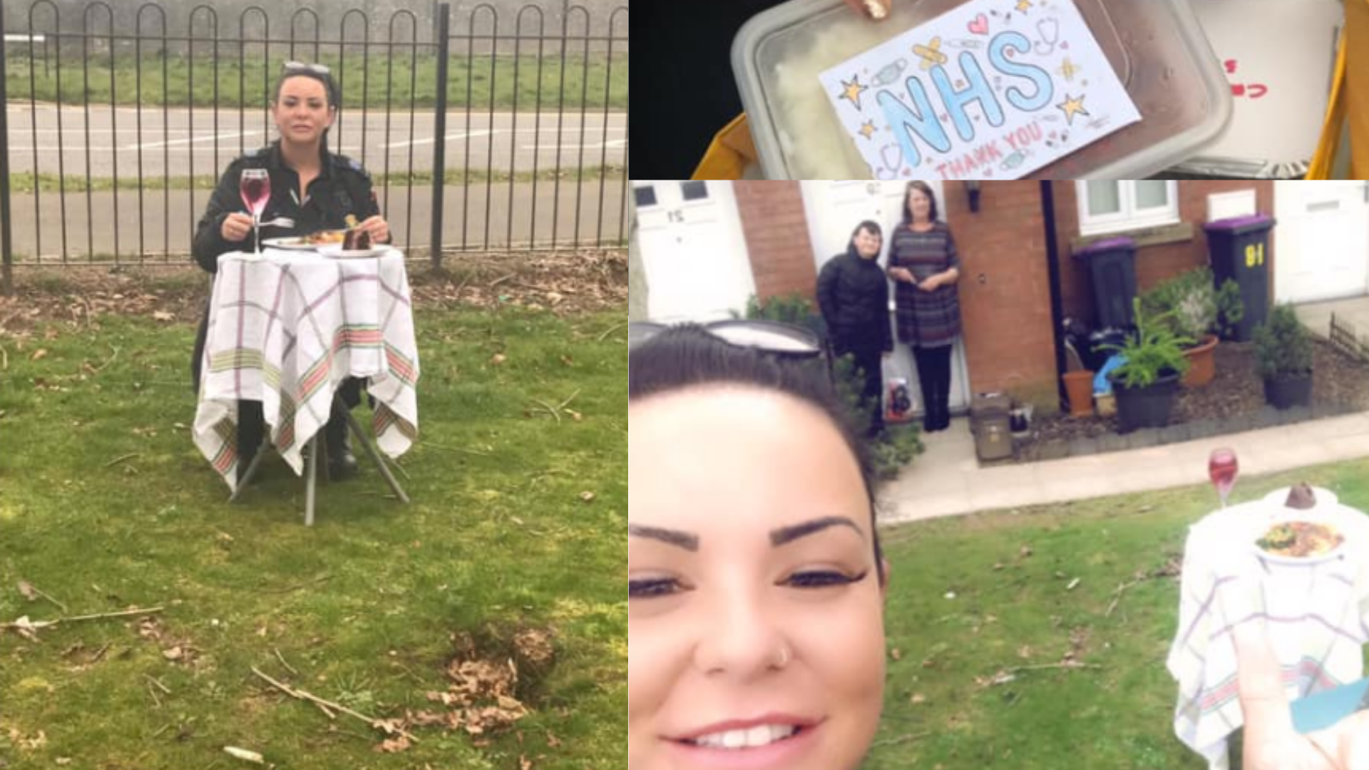Amy, the paramedic, eating a cooked meal in her mum's front garden