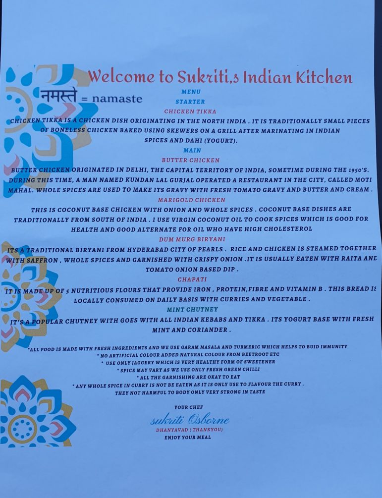 Sukriti's Kitchen menu