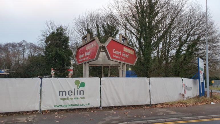 The Grade II Listed sign on Court Road in Cwmbran