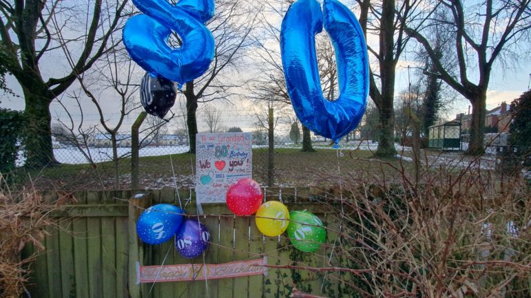 Bob's birthday display on the fence