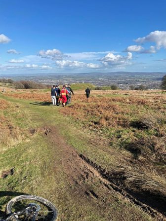 Llewi is carried off Mynydd Maen on a stretcher