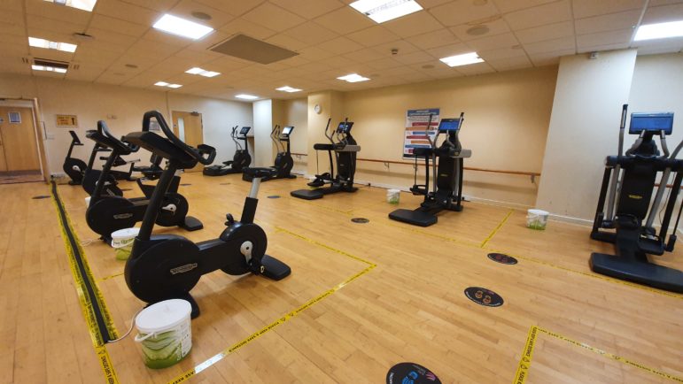Exercise machines in a gym