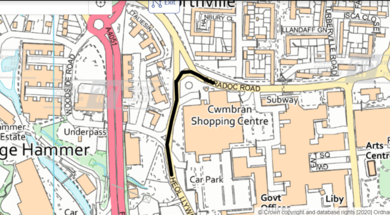 Map showing location of road improvements in Cwmbran