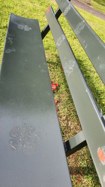 The vandalised bench on Fairhill
