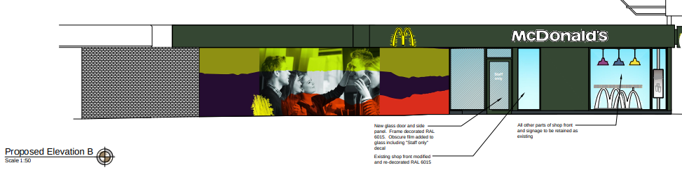 Artist's impression of proposed new staff entrance in Cwmbran McDonald's