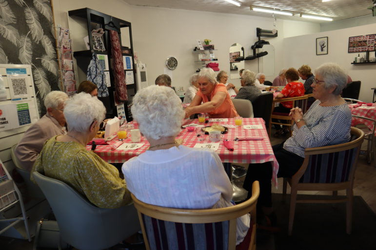 Women eating at table