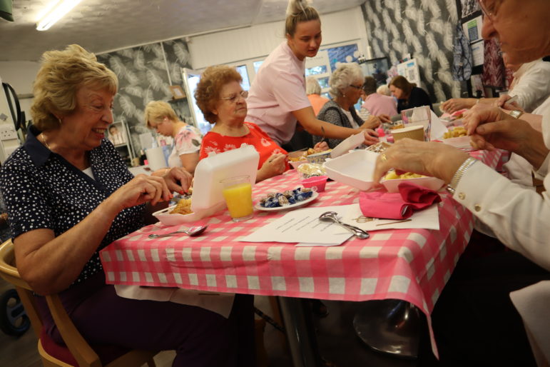 Women eating at table