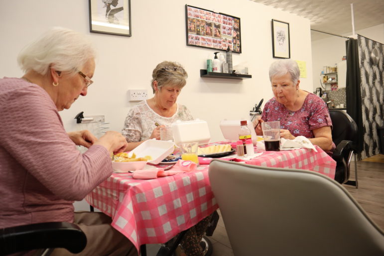 Women eating at table