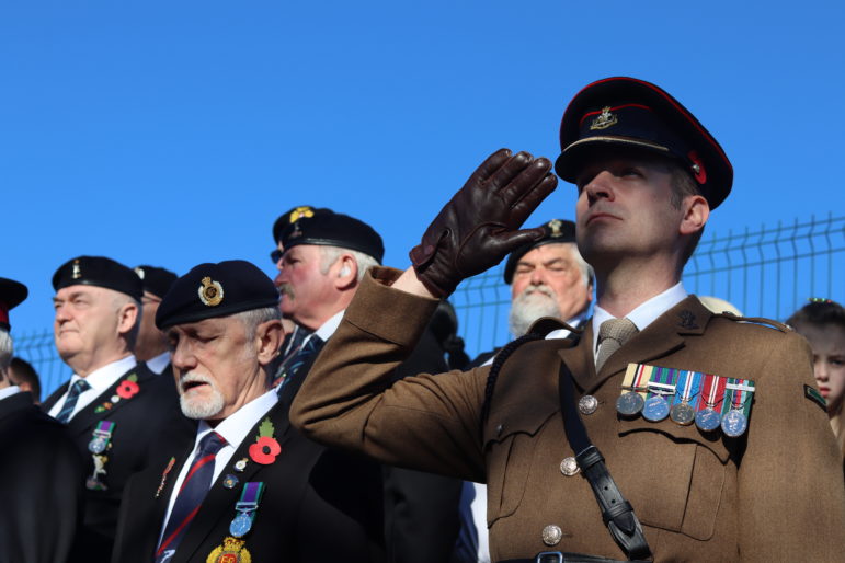 A soldier saluting