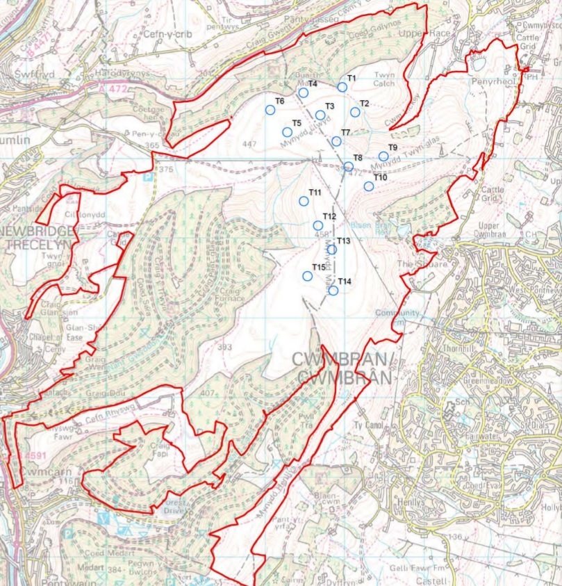 A map of the proposed site, and where the turbines could be located